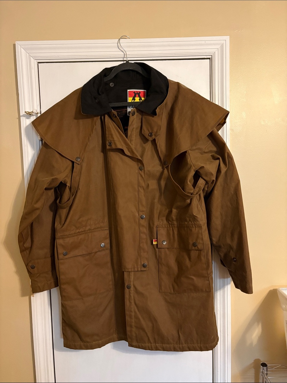 Men's Brown Wax-Style Trench Coat with Cape Collar